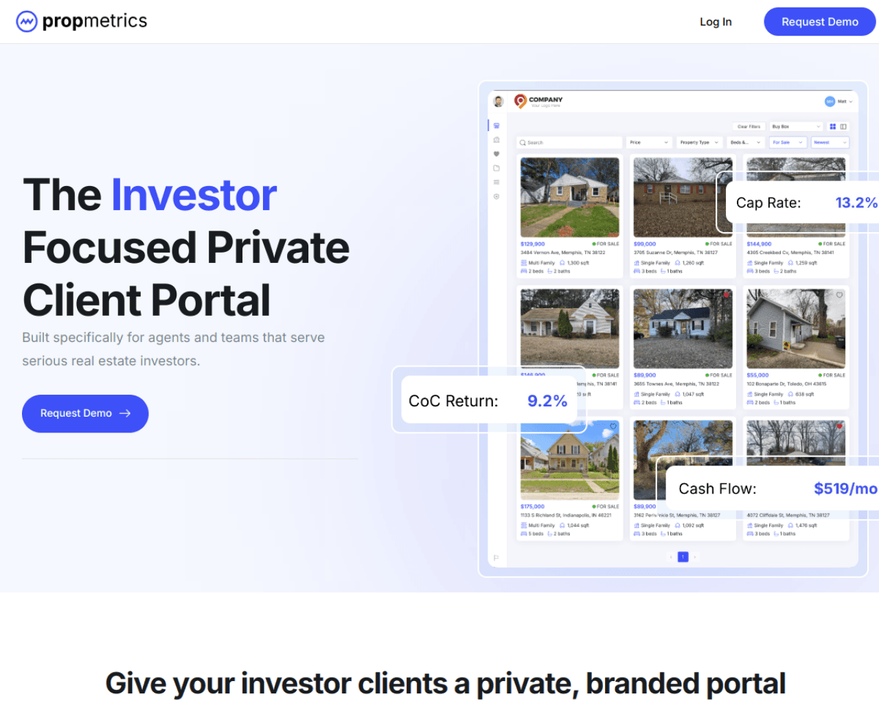 PropMetrics — Real Estate · SaaS live site screenshot