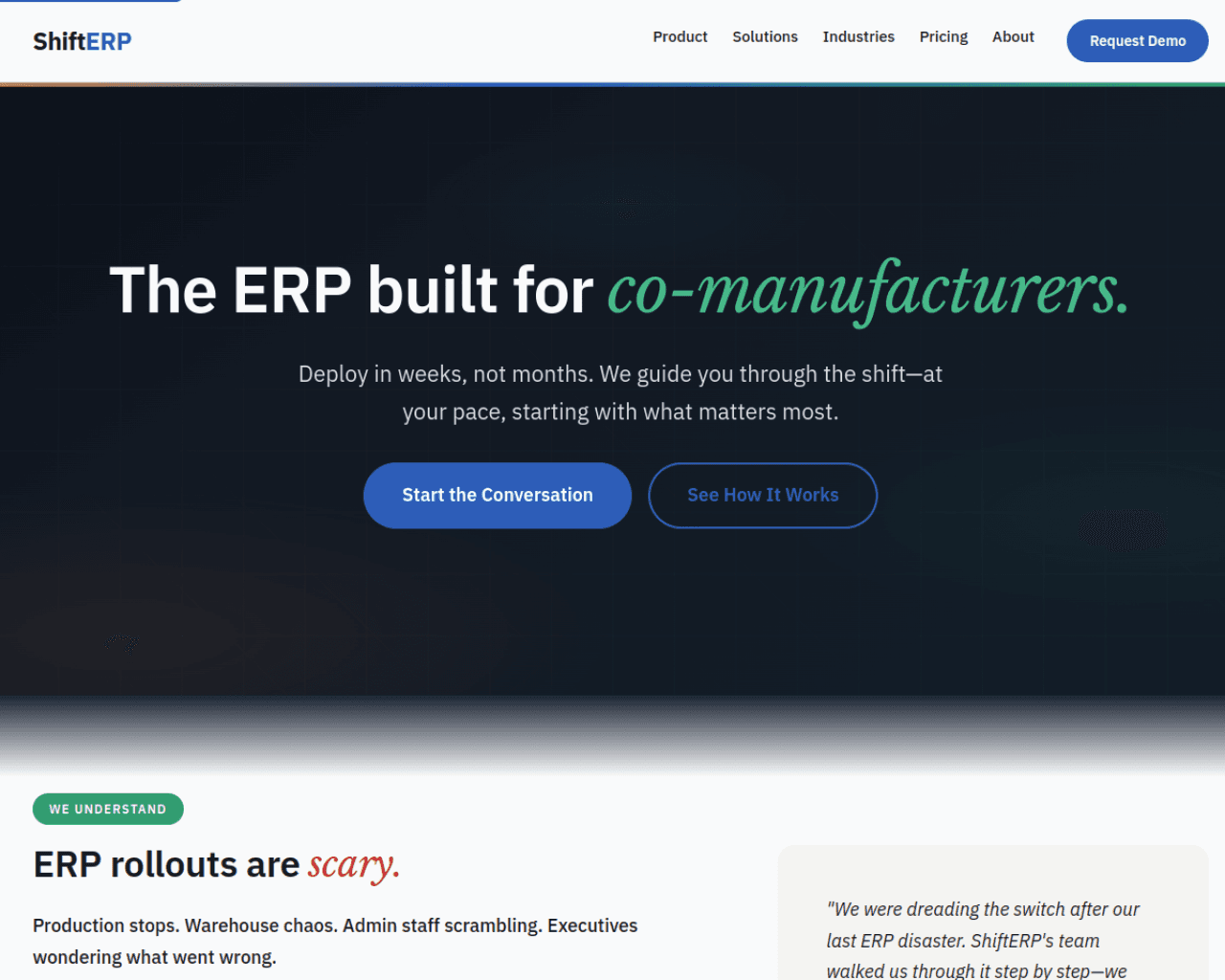 ShiftERP — Enterprise SaaS · Manufacturing live site screenshot